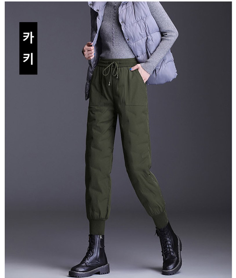 핑크·블랙 톤 패딩팬츠 전신 코디 사진