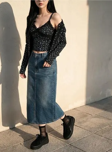 플라워 가디건 전신 코디 사진