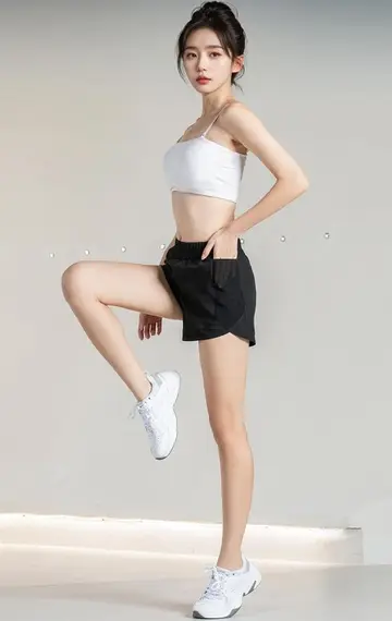 화이트·카키 톤 반바지와 나시 전신 코디 사진