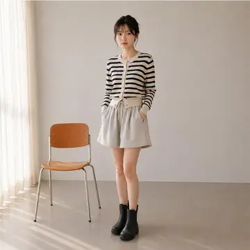 그레이·블랙 톤 슬랙스와 가디건 전신 코디 사진
