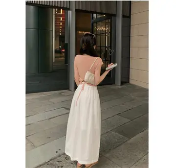 카멜·베이지 톤 골지 니트와 롱스커트 전신 코디 사진
