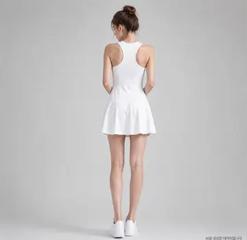 화이트·베이지 톤 원피스 전신 코디 사진