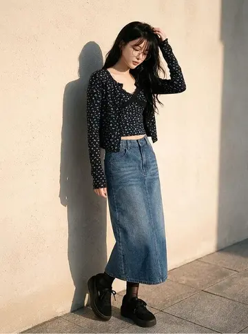 플라워 가디건 전신 코디 사진
