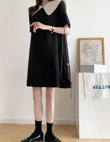 블랙 원피스 전신 코디 사진