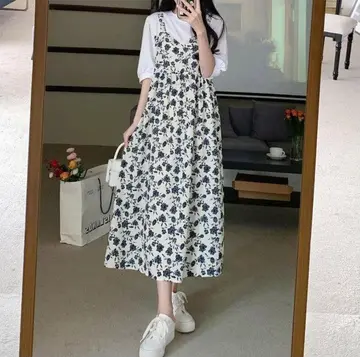 플라워 원피스 전신 코디 사진