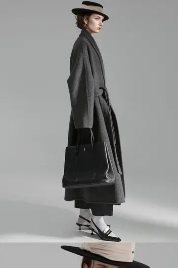 블랙·차콜 톤 코트와 니트 전신 코디 사진