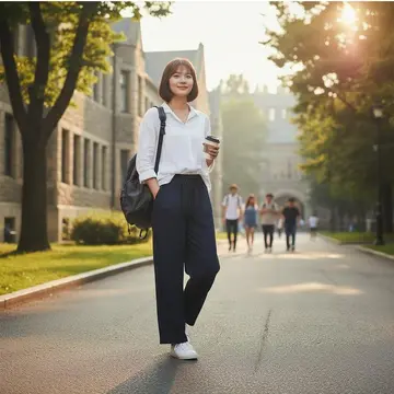 화이트·블랙 톤 와이드 청바지와 셔츠 전신 코디 사진