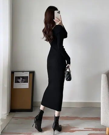 블랙 원피스 전신 코디 사진