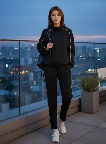 블랙 조거팬츠 전신 코디 사진