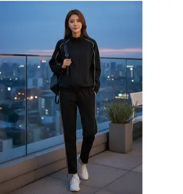 블랙·그레이 톤 조거팬츠 전신 코디 사진